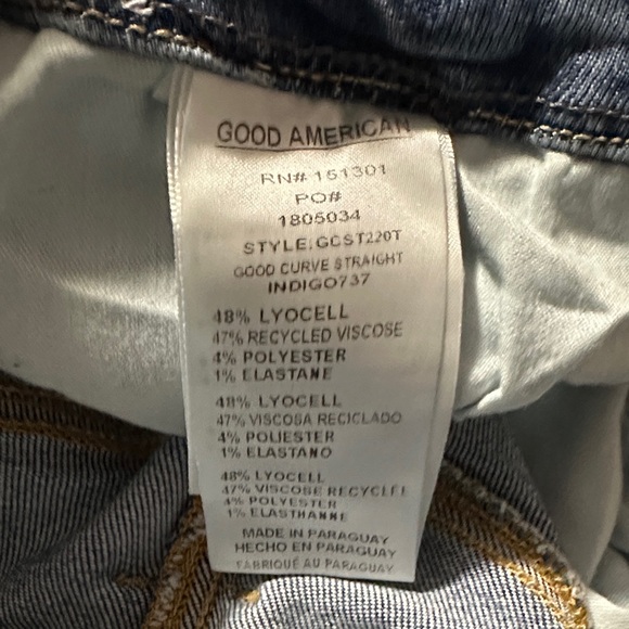 Good American Good Curve Straight Indigo Blue Frayed Hem Stretch Jeans 18 - Picture 10 of 10